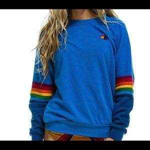 Aviator Nation Rainbow Stitch Sweatshirt Cobalt